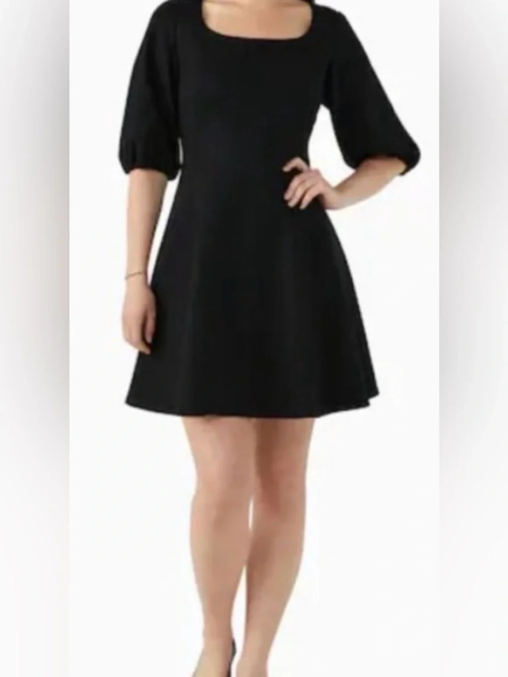 Kate Spade New York Ponte Puff Sleeve Fit & Flare LBD Black Mini Dress ZB14
